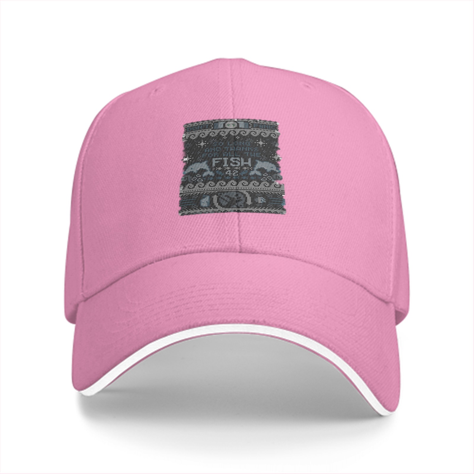 Black Baseball Cap With Nautical Themed Fish Graphic Print