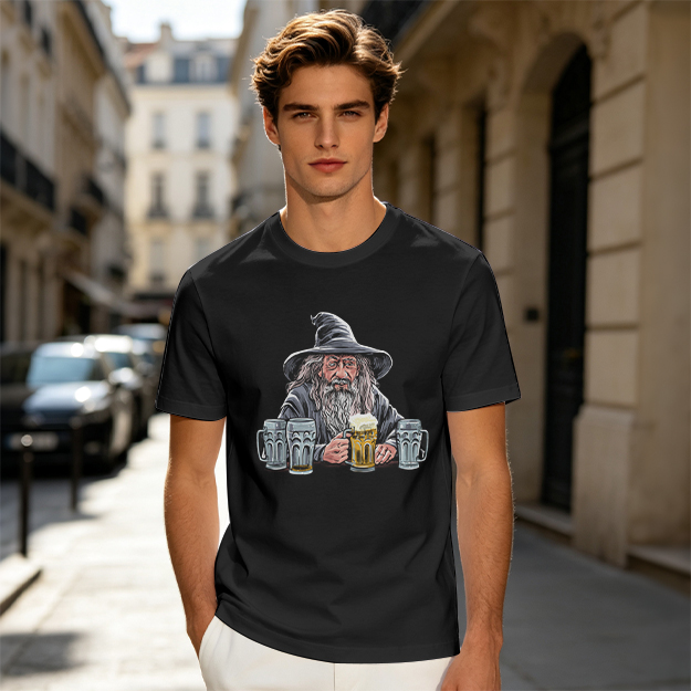 Gandalf with Beer Mugs Funny Wizard Graphic T-Shirt