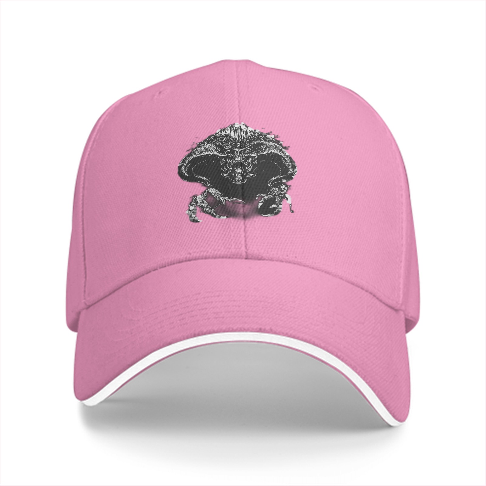 Black Baseball Cap With Detailed Fantasy Monster Print