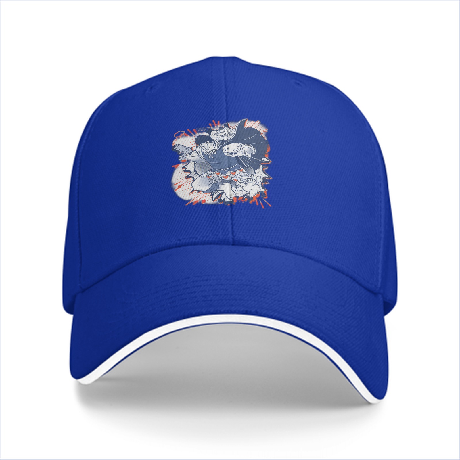 Black Baseball Cap With Anime Character Graphic Print