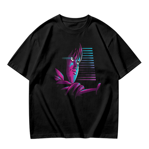 Olive T-Shirt With Abstract Neon Portrait Graphic
