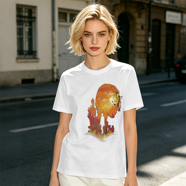 Olive T-Shirt with Sunset Lion Silhouette Graphic Print