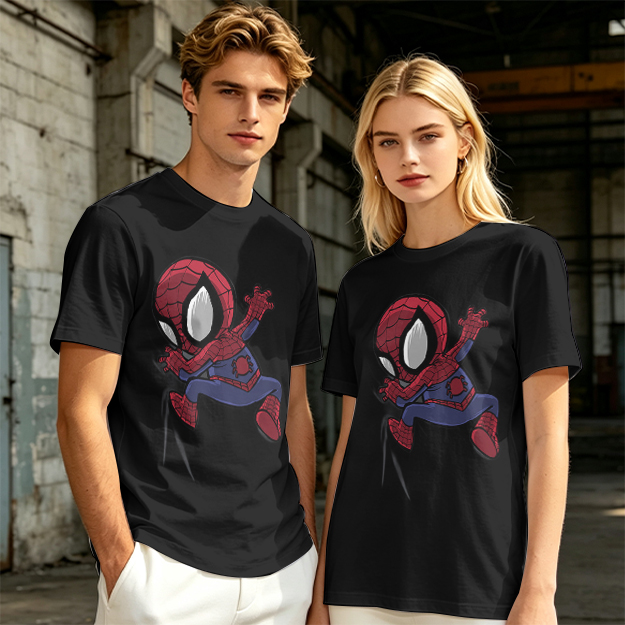 Olive T-shirt with Chibi Spider-Man Graphic Print