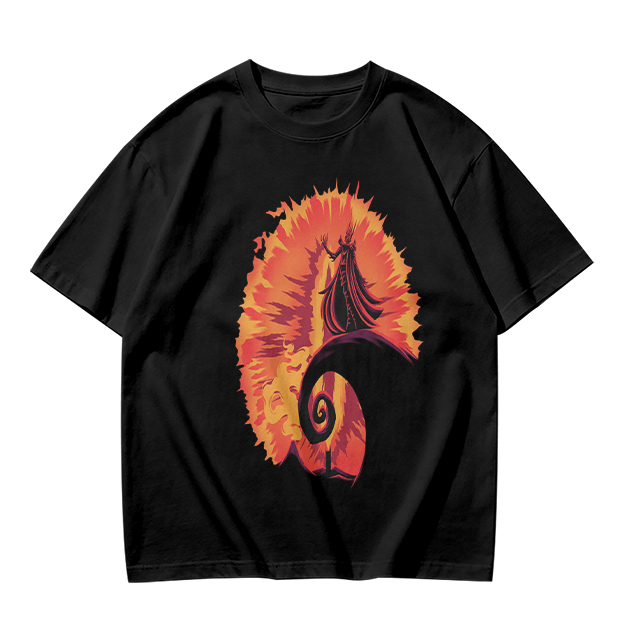 Olive T-Shirt With Fiery Spiral And Silhouette Figure Print