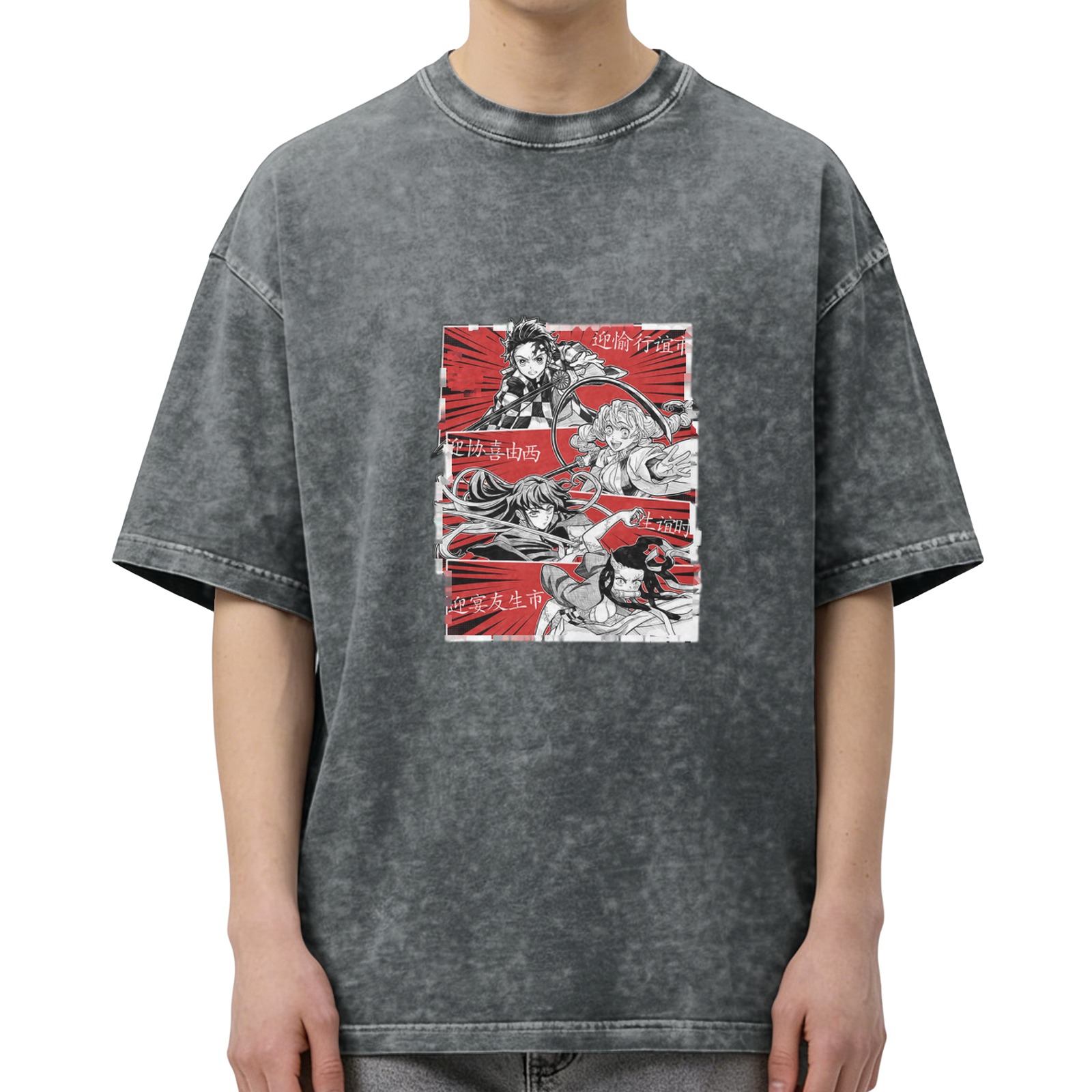 oversized washed anime graphic t-shirt with manga panel design