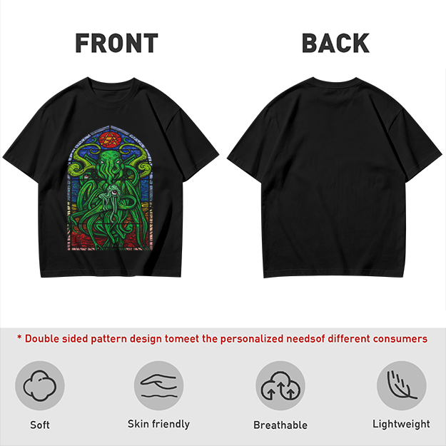 Olive T-Shirt with Cthulhu Stained Glass Style Graphic