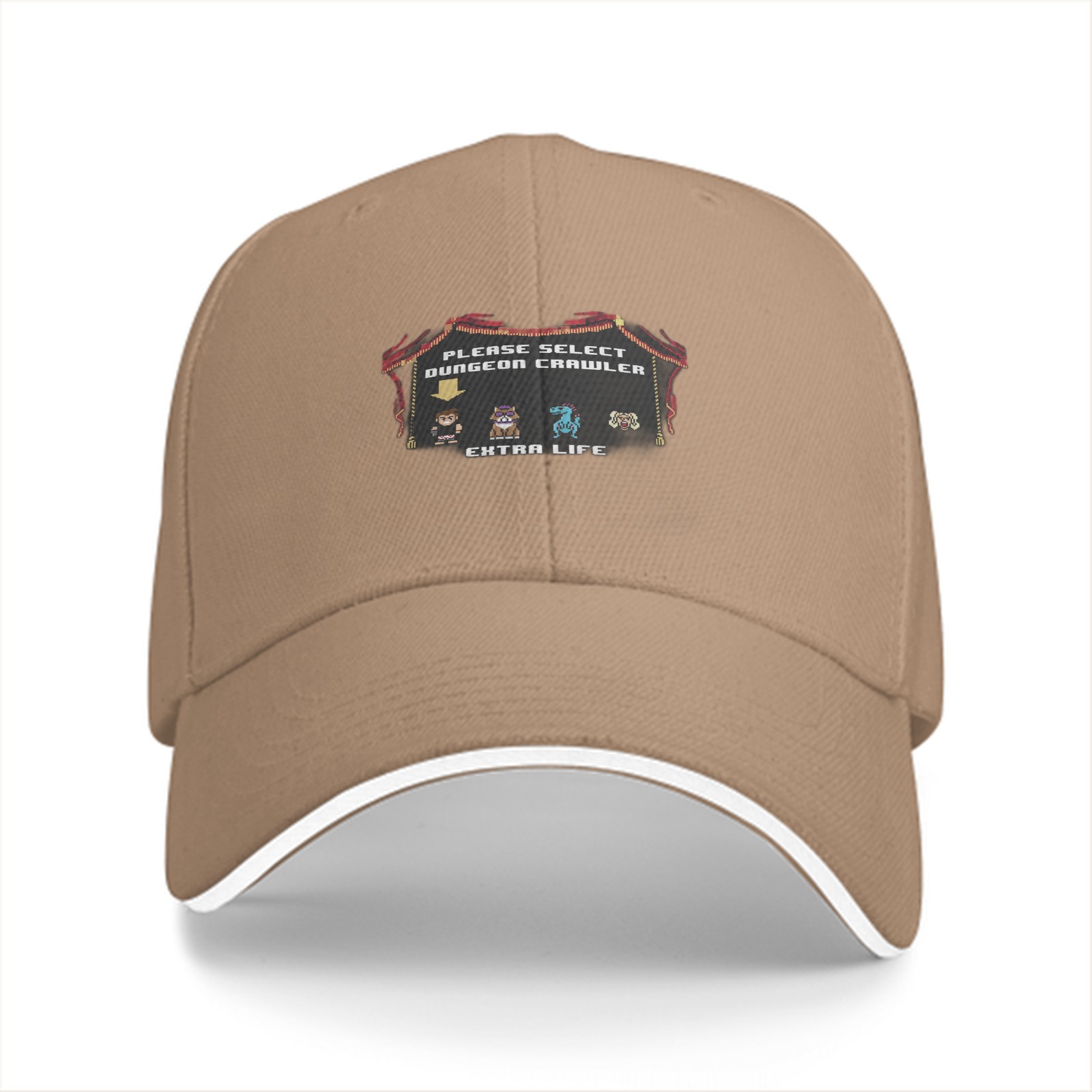 Black baseball cap with dungeon crawler character select design