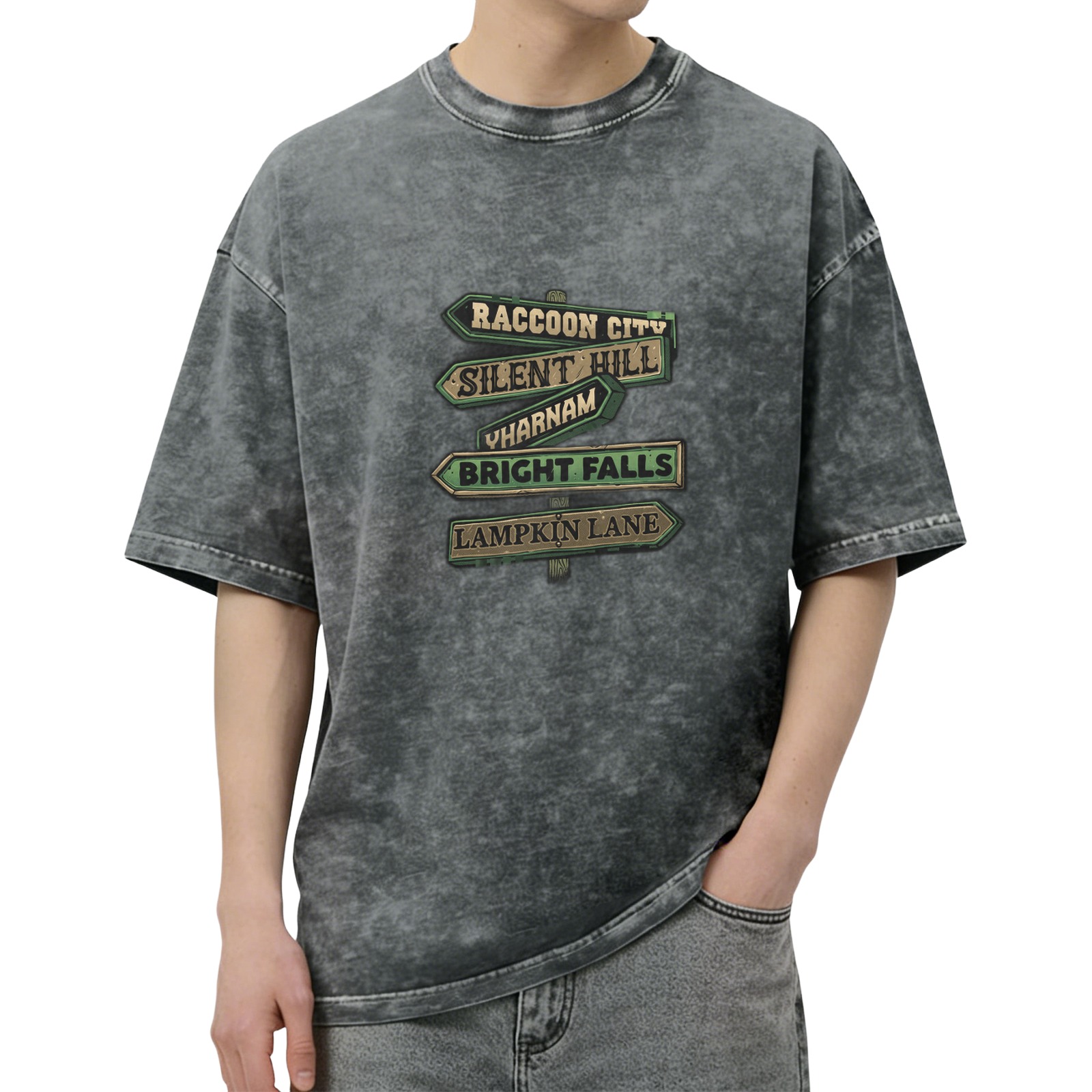Vintage Horror Game Locations Signpost Graphic T-Shirt