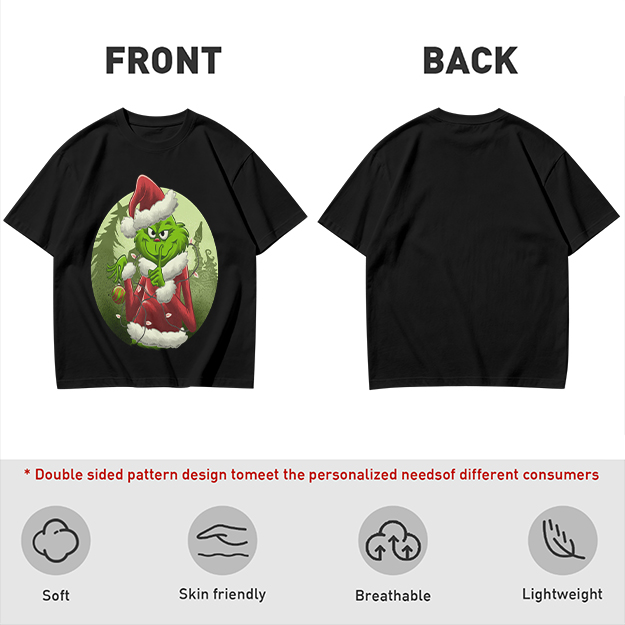 Olive Green T-Shirt Featuring The Grinch In Santa Costume