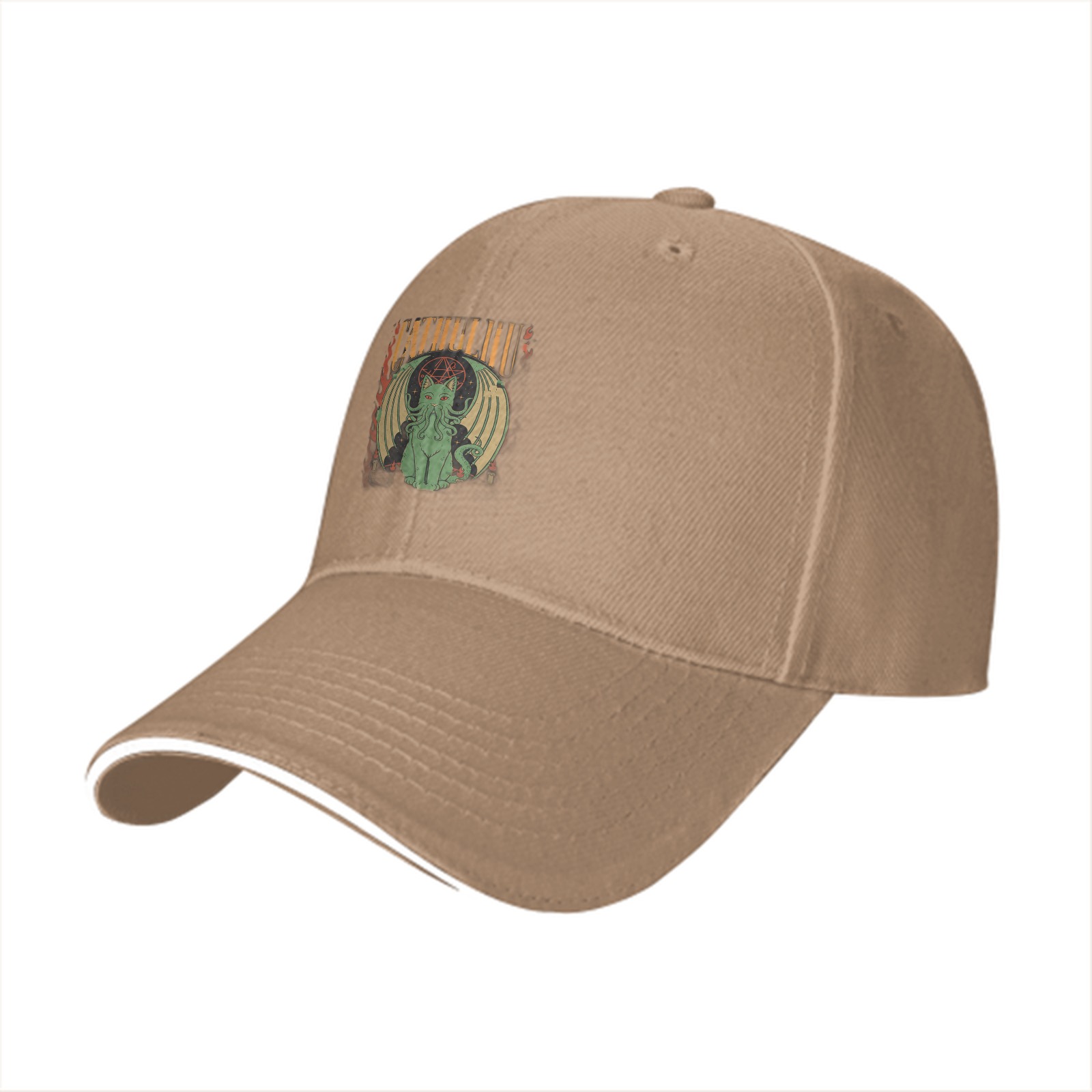 Black baseball cap with Cthulhu cat graphic design