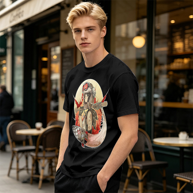 Olive T-Shirt with Retro Military Pilot Girl Graphic Print