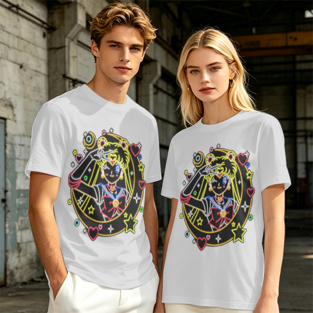 Olive T-Shirt With Neon Sailor Moon Graphic Print