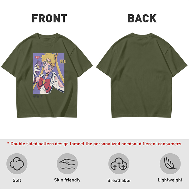 Olive T-shirt with Sailor Moon Selfie Anime Print