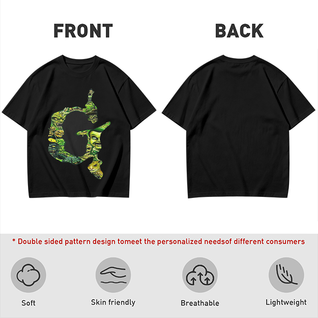 Olive Green T-Shirt With Monster Filled Letter G Graphic