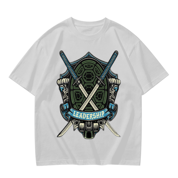 Olive T-Shirt with Ninja Turtle Leadership Katana Crest Print