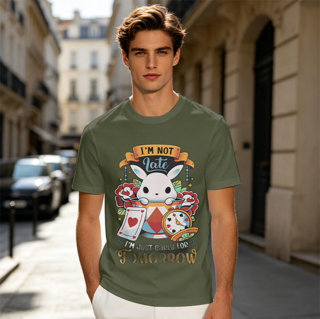 I'm Not Late I'm Just Early For Tomorrow White Rabbit Graphic T-Shirt