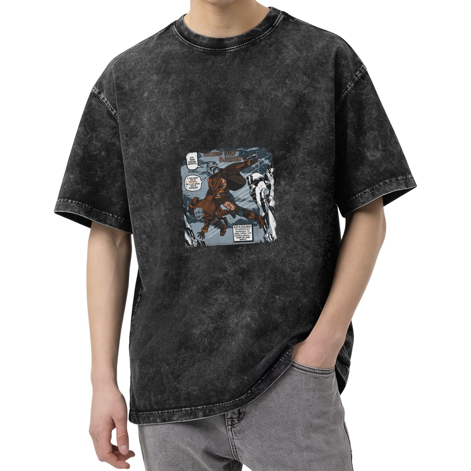 Washed Black Oversized T-Shirt with Star Wars Comic Style Print