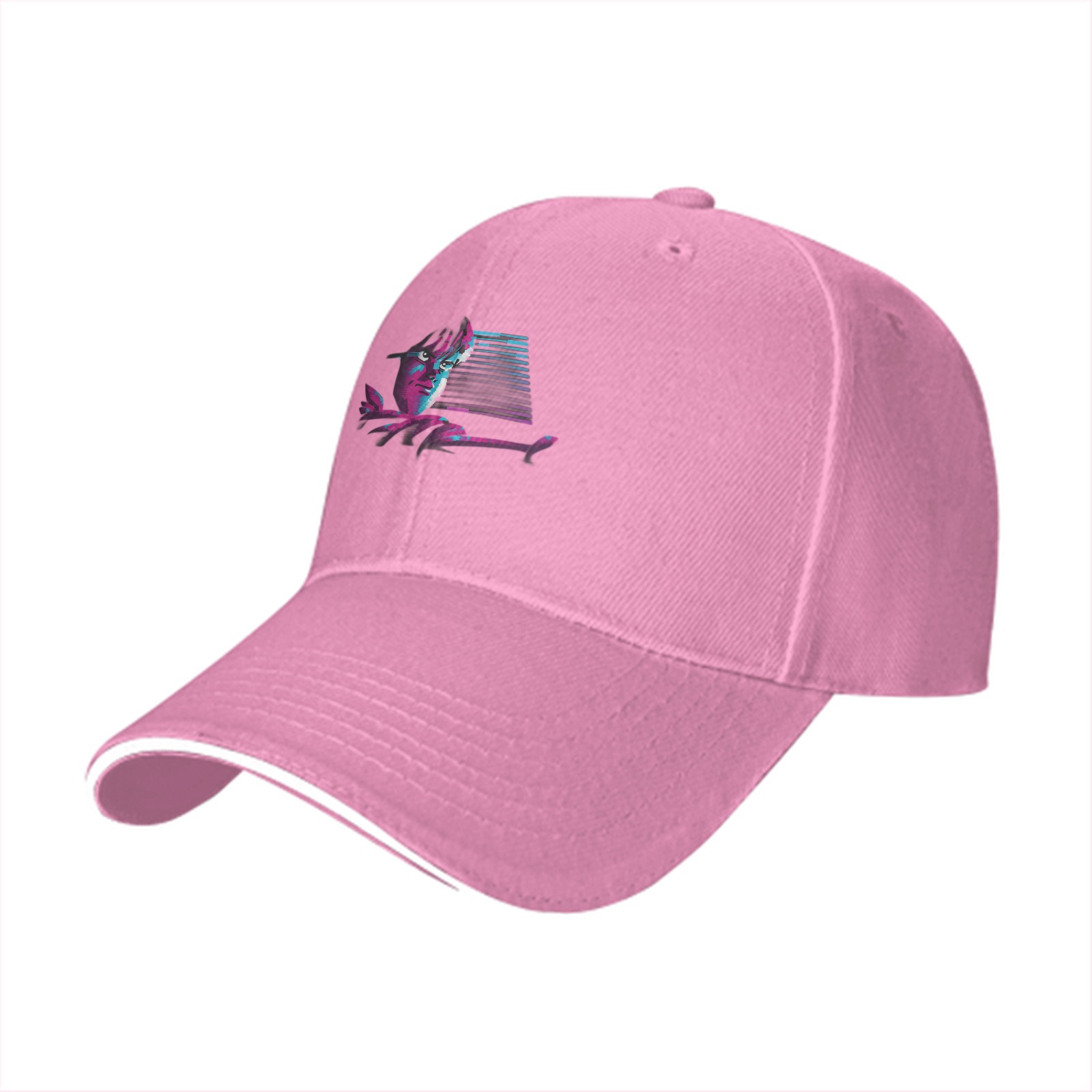 Black Baseball Cap With Synthwave Style Portrait Print