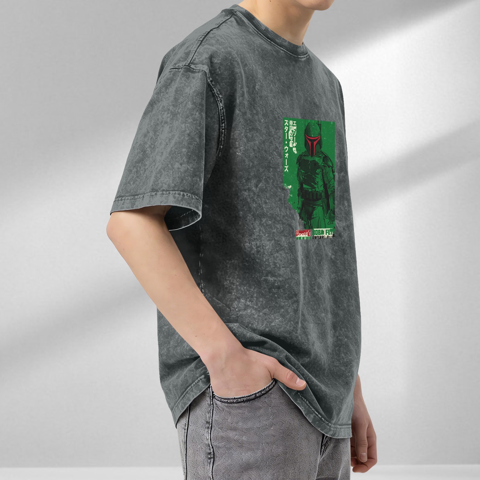 Star Wars Boba Fett Japanese Graphic Acid Wash T-Shirt