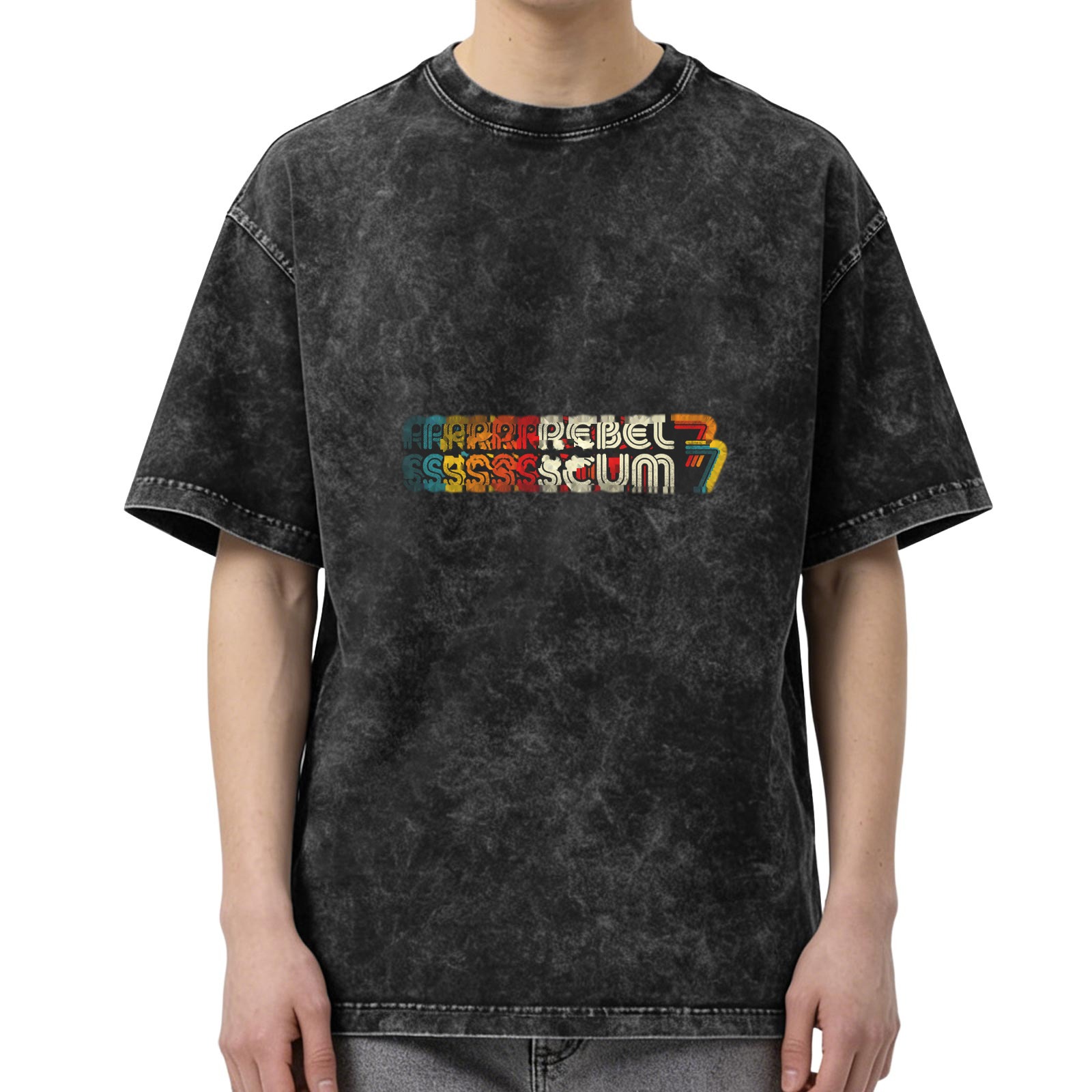 Washed Black Graphic T-Shirt With Rebel Scum Retro Print