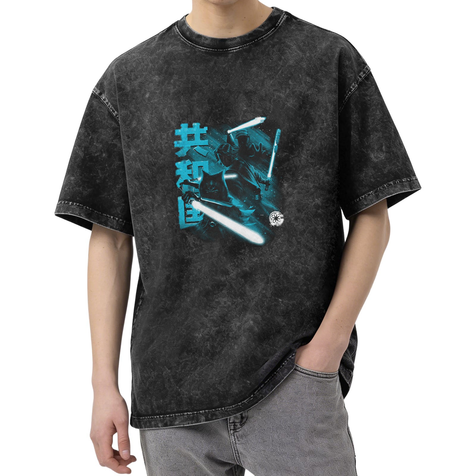 Star Wars Jedi Lightsaber Graphic Acid Wash Cotton T-Shirt