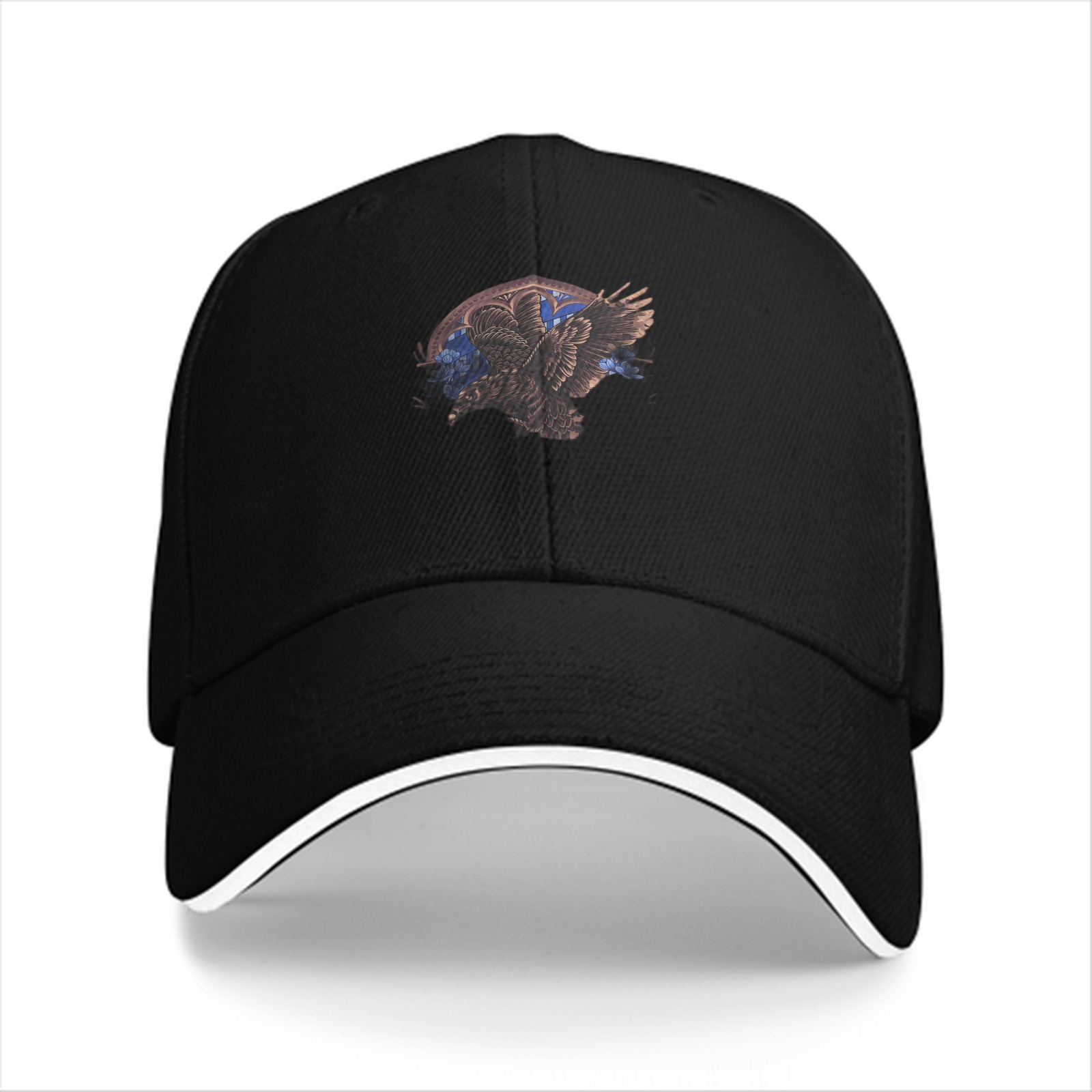 Black Baseball Cap With Detailed Eagle Graphic Print