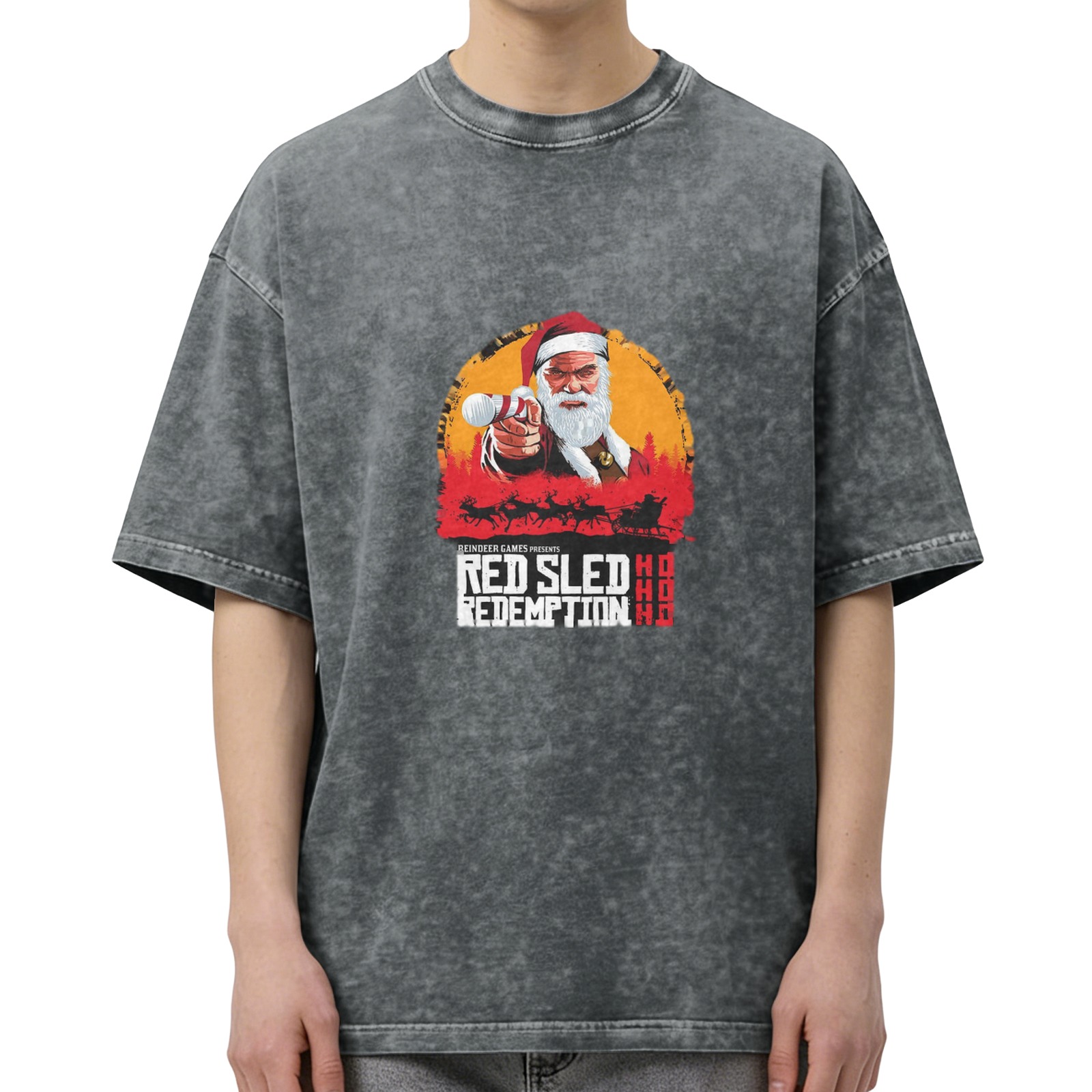 Red Sled Redemption Santa Graphic Vintage Wash T-Shirt