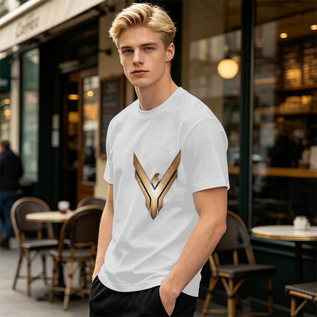 Olive Green T-Shirt With Gold Winged Emblem Graphic