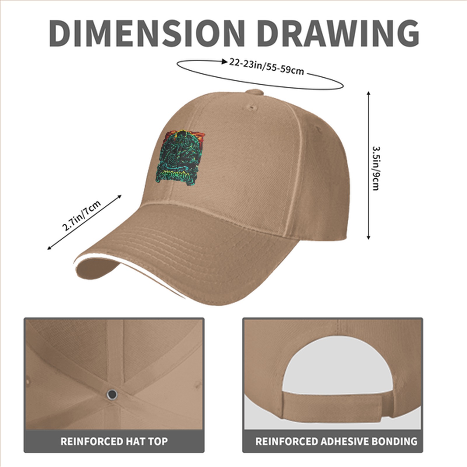Black Baseball Cap With Dark Fantasy Monster Graphic Print