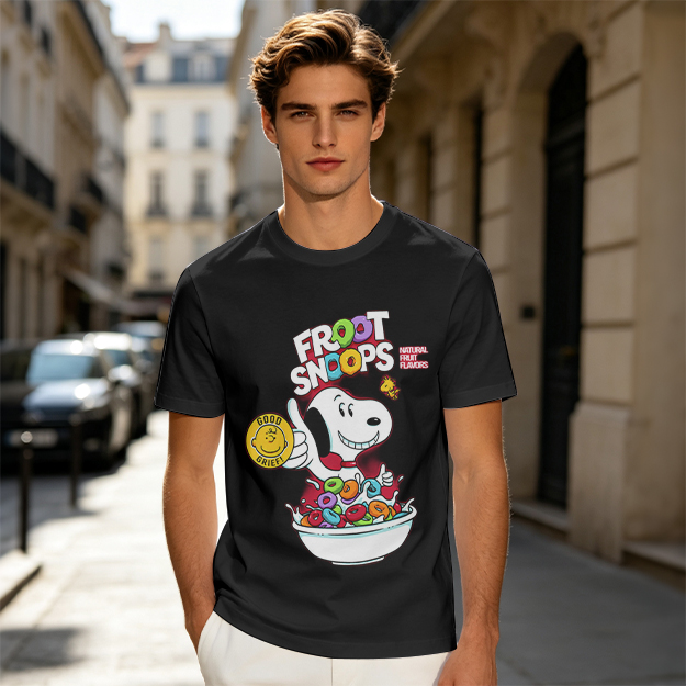 Olive T-Shirt with Snoopy Froot Snoops Cereal Bowl Graphic