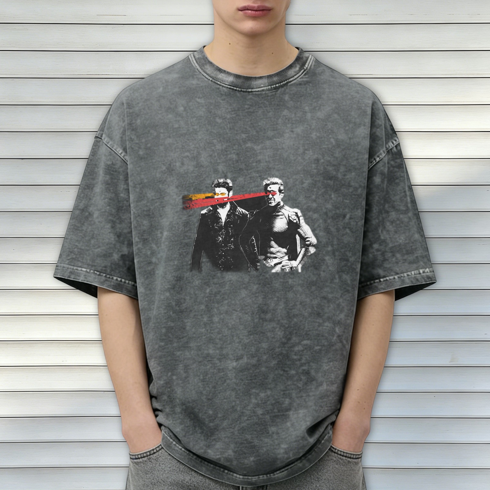 Oversized acid wash t-shirt with retro sci-fi character graphic print
