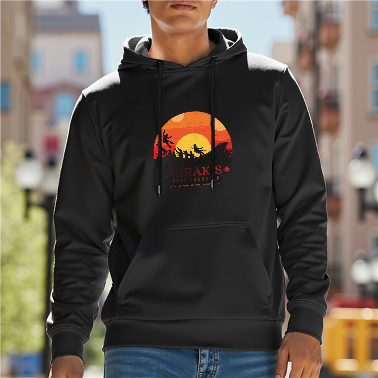 Arrakis Public Transport Sunset Silhouette Graphic Hoodie