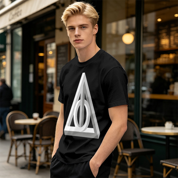 Olive T-shirt with 3D Deathly Hallows Symbol Print