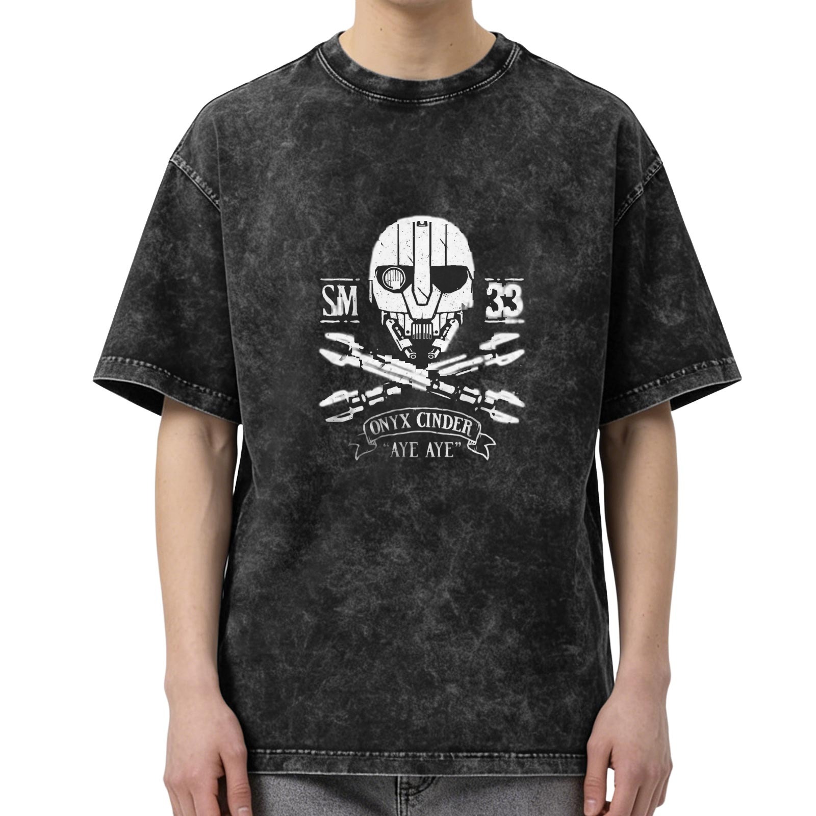 Onyx Cinder Aye Aye Skull Crossed Tools Stonewashed T-Shirt