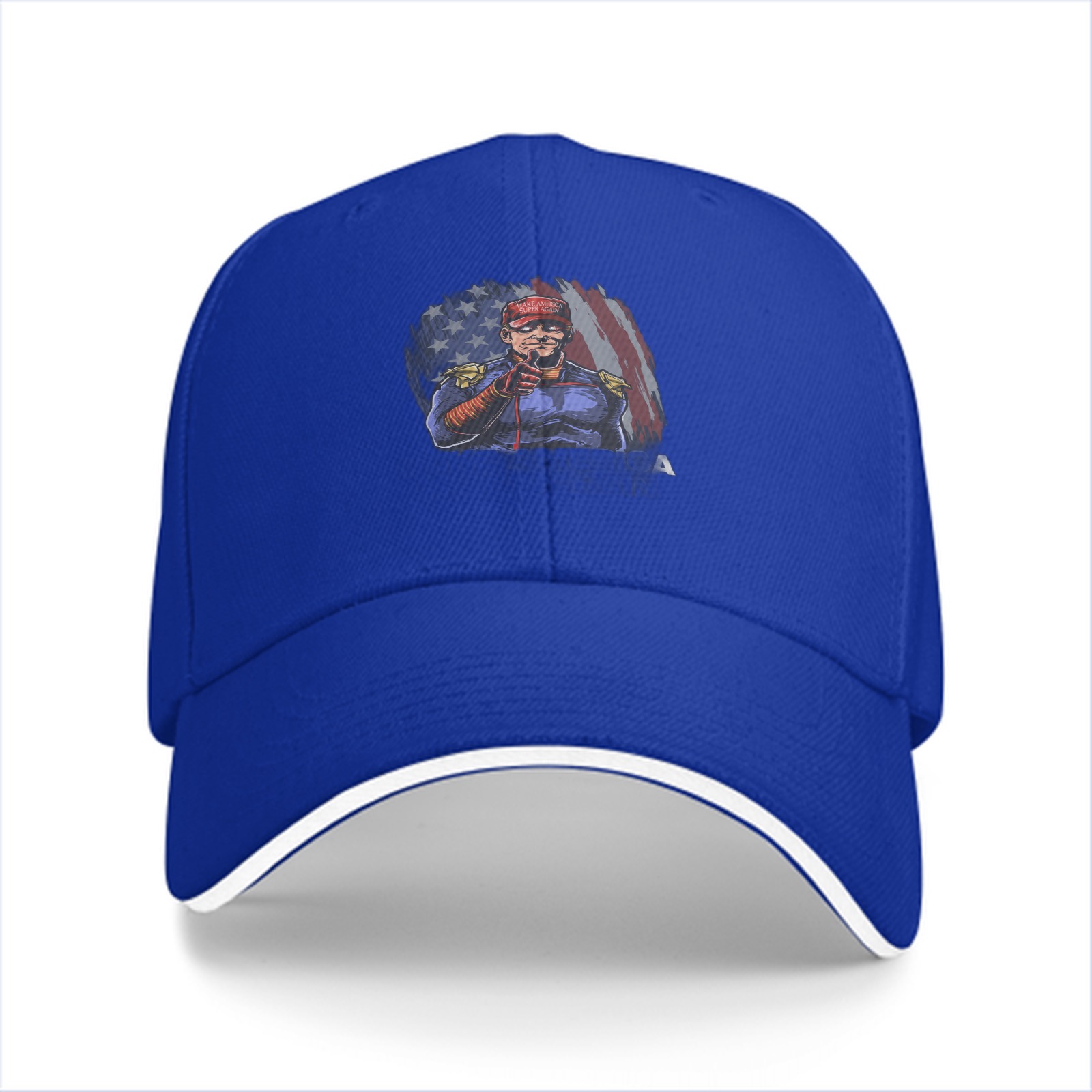 Black baseball cap with patriotic superhero graphic print