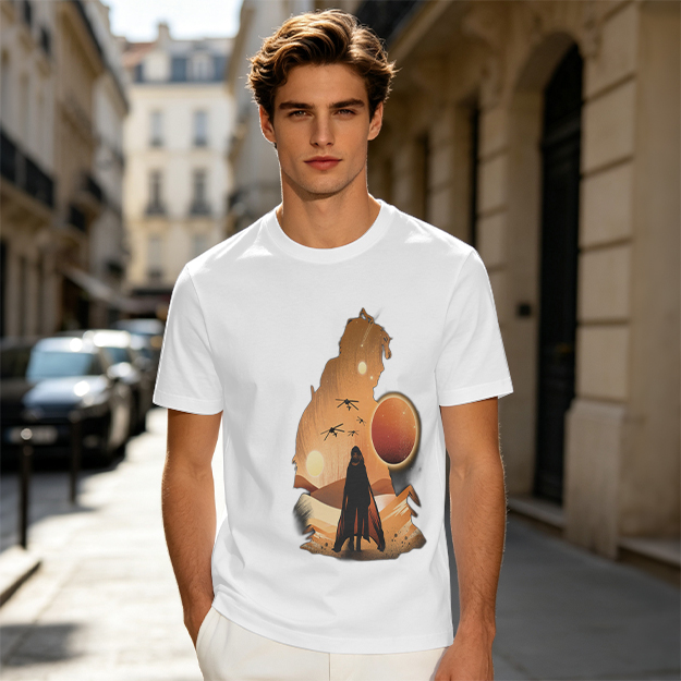 Olive T-Shirt With Desert Sci-Fi Silhouette Graphic Print