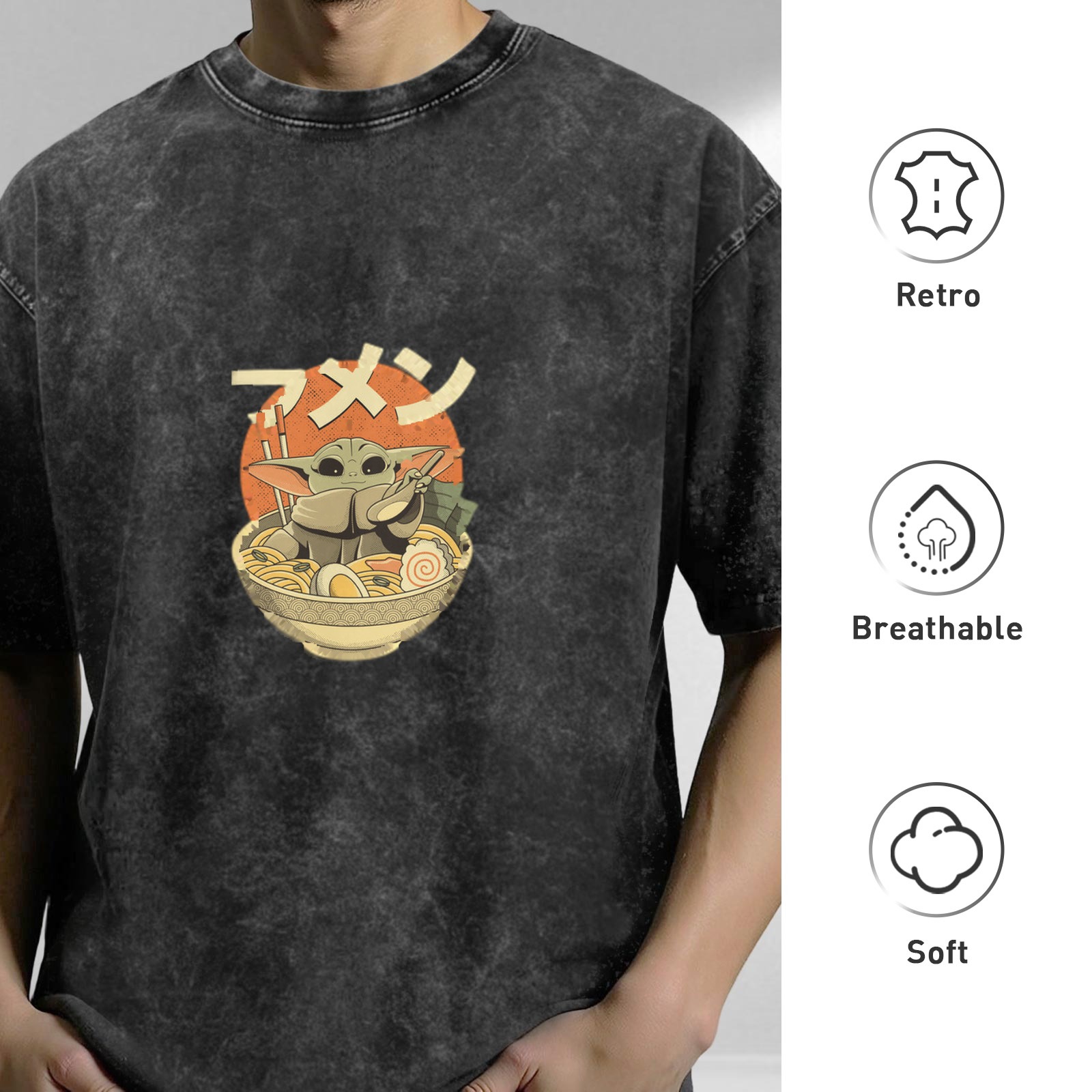 Baby Alien in Ramen Bowl Vintage Wash Graphic T-Shirt