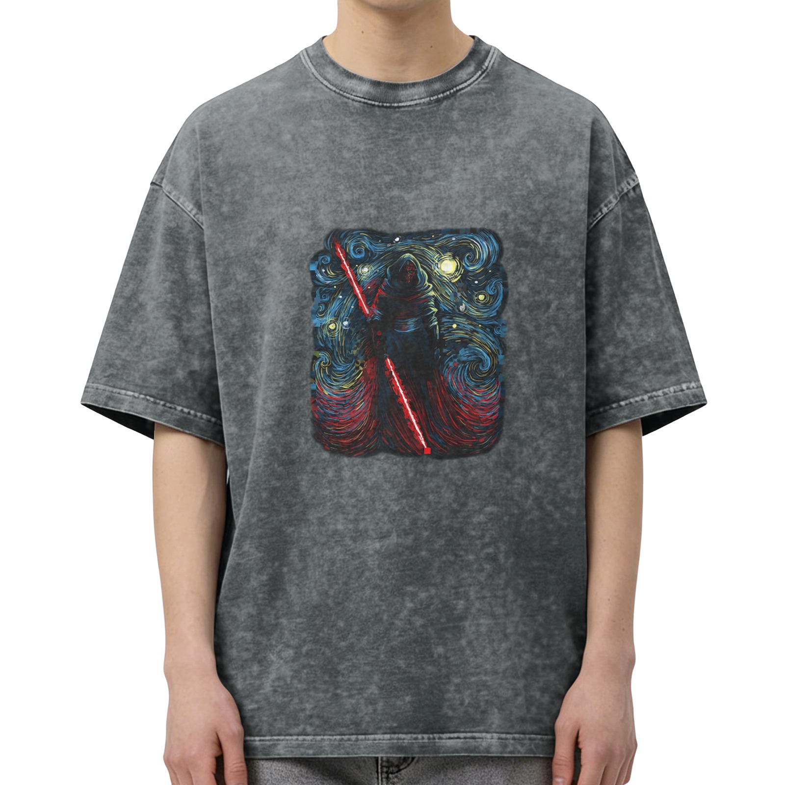 Star Wars Kylo Ren Starry Night Graphic Acid Wash T-Shirt