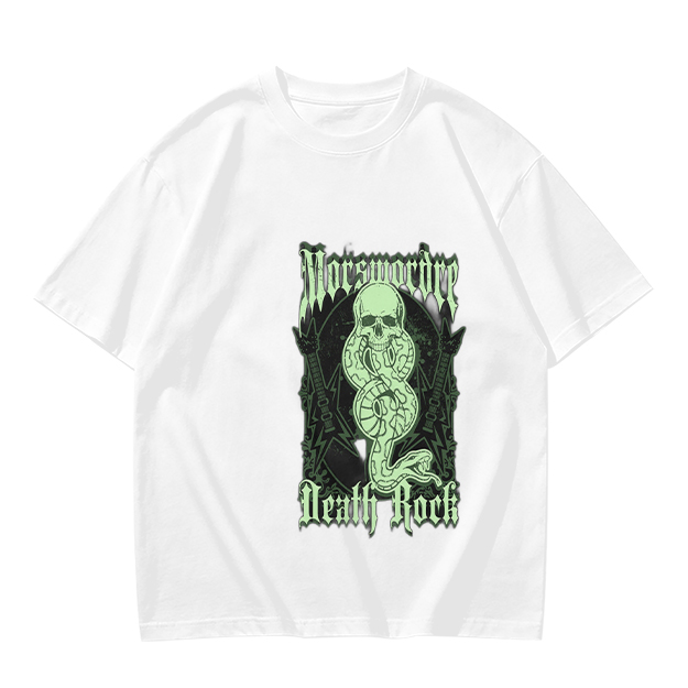 Olive graphic t-shirt with skull snake death rock design
