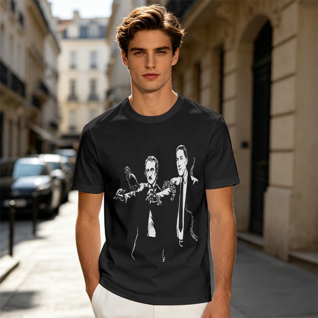 Olive T-shirt with Gothic author illustration print