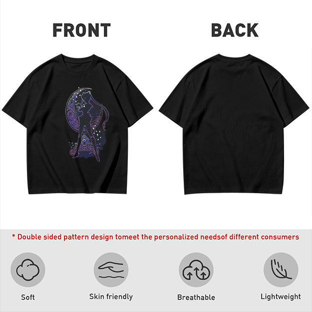 Olive T-Shirt With Celestial Moon Girl Silhouette Graphic