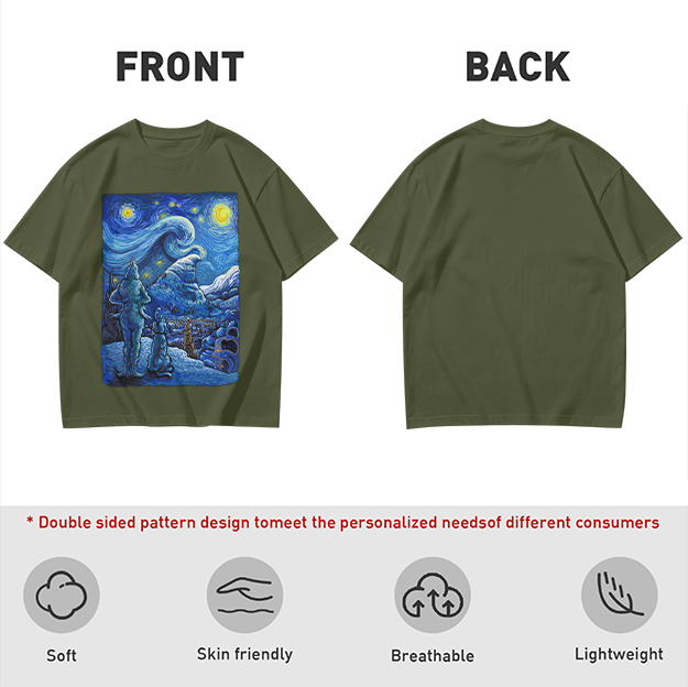 Olive T-Shirt with Starry Night Alien Landscape Art Print
