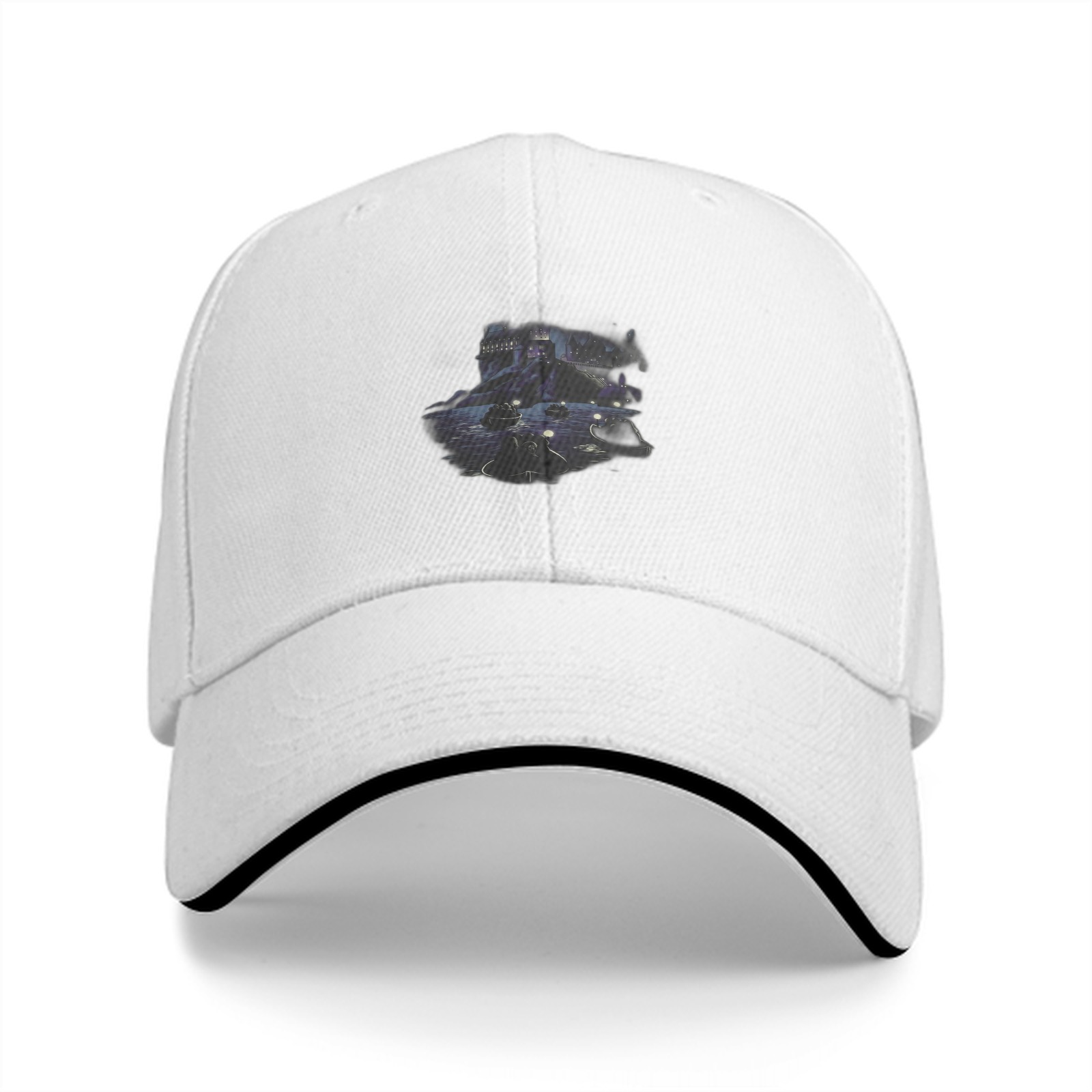 Black Baseball Cap With Dark Spacecraft Graphic Print