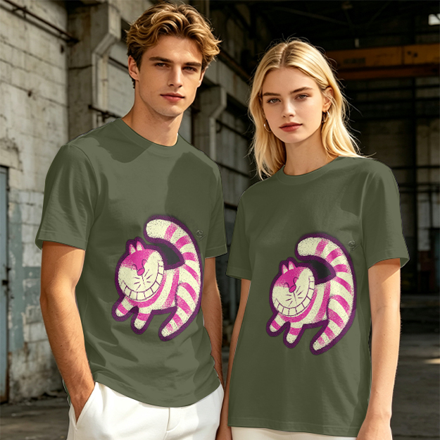 Olive T-Shirt with Cheshire Cat Graphic Print