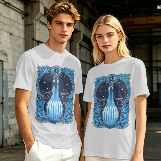 Olive T-Shirt With Art Nouveau Celestial Lute Graphic Print