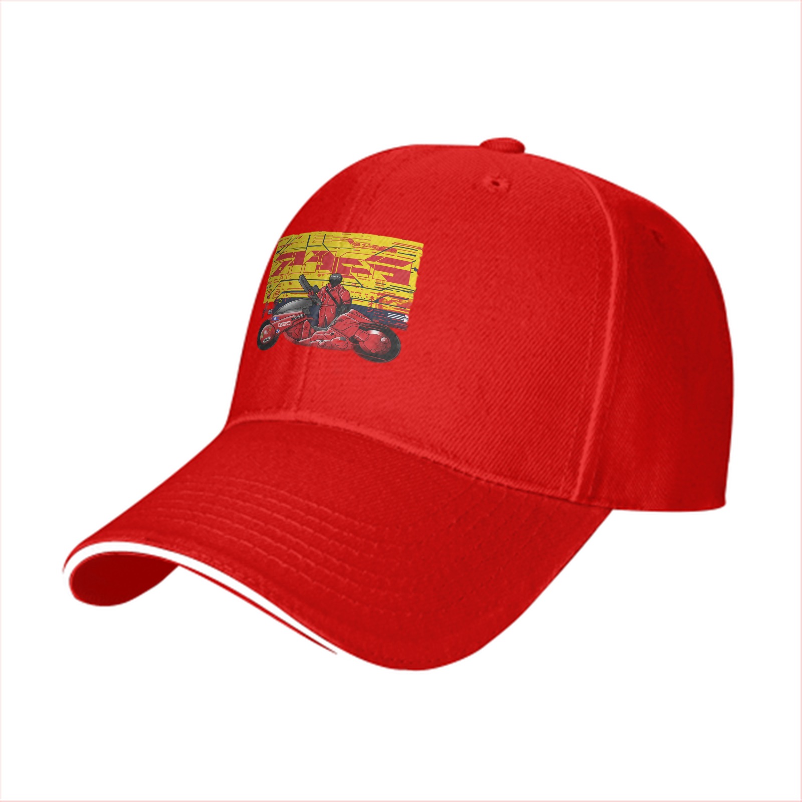 Black Baseball Cap with Anime Motorcycle Rider Graphic