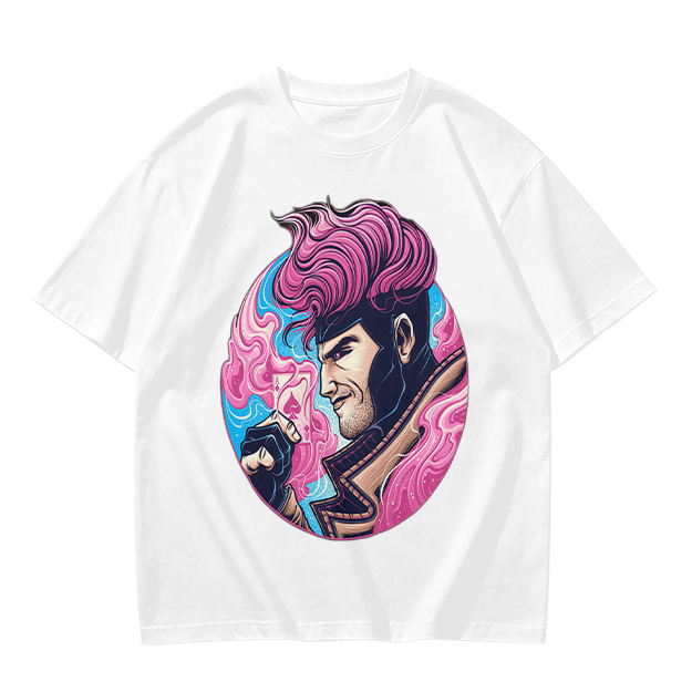 Olive T-Shirt With Pink Haired Superhero Character Art Print