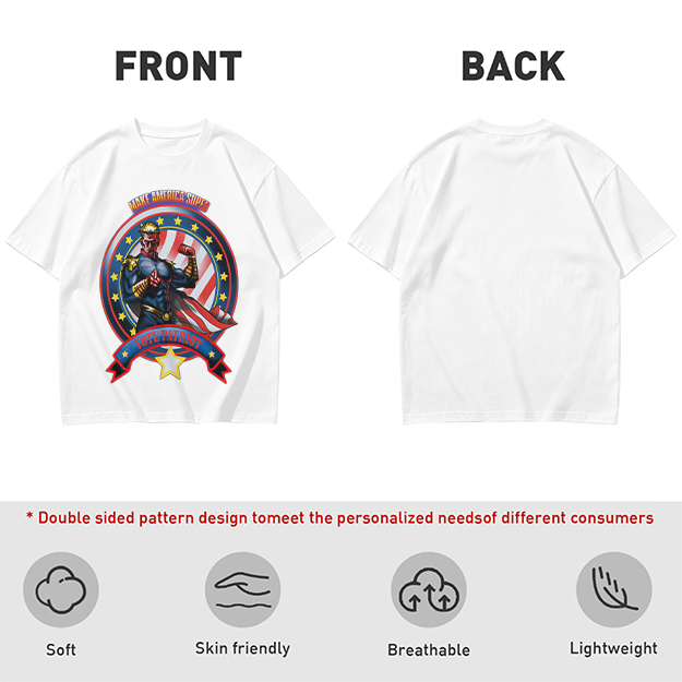 Olive t-shirt with patriotic superhero 'Make America Super' graphic