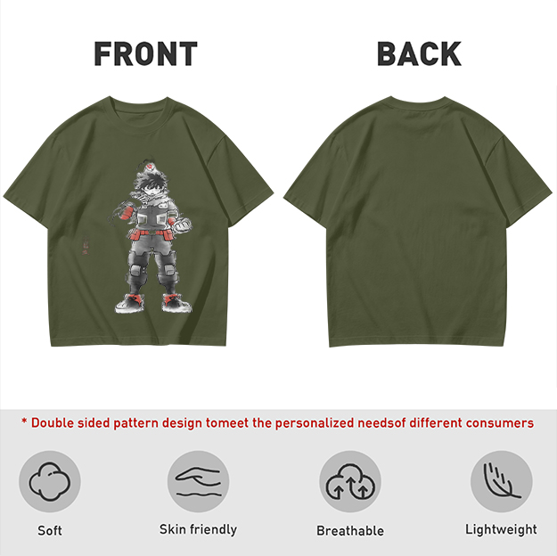 Olive T-Shirt With Anime Hero Character Print