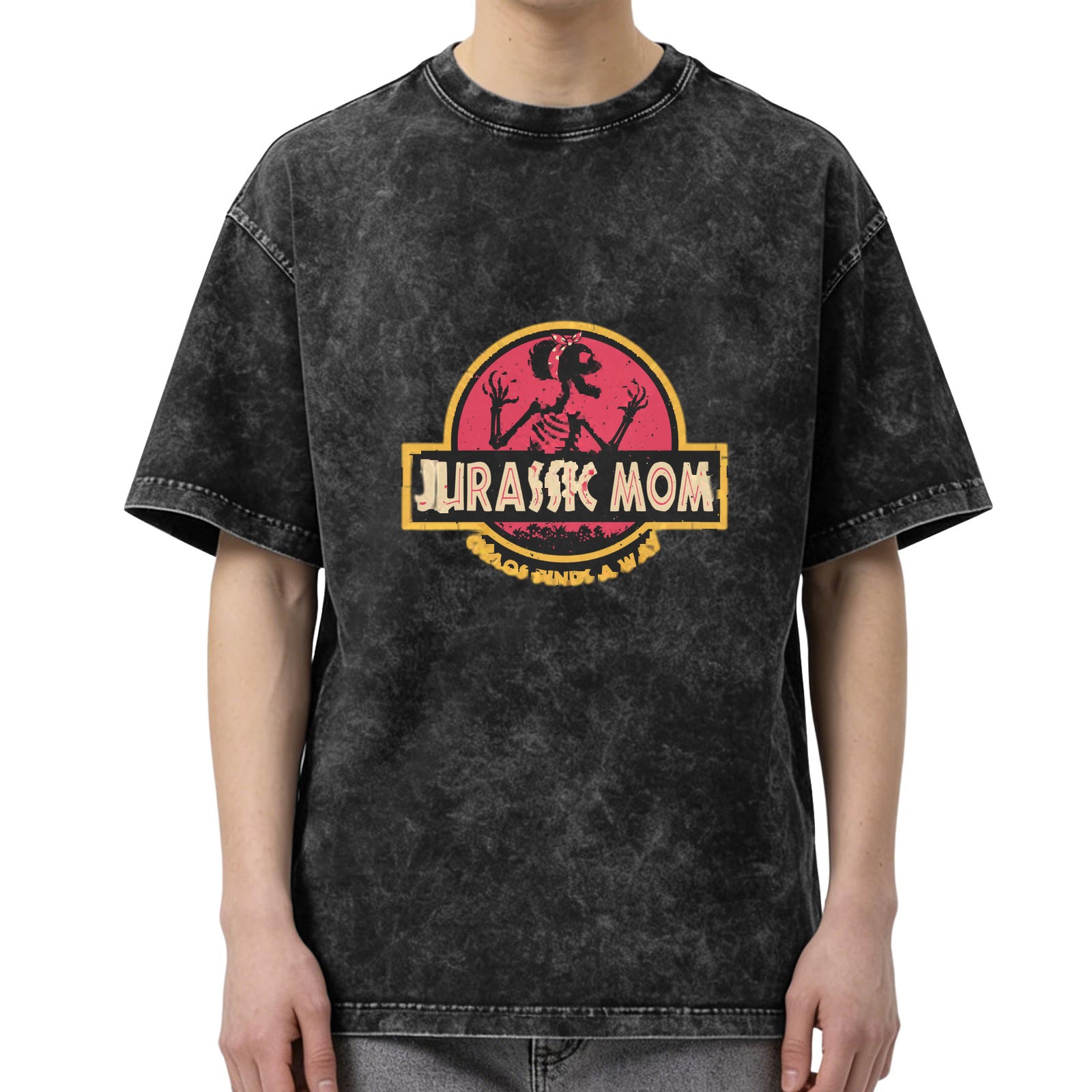 Jurassic Mom Skeleton Graphic Dark Wash T-Shirt